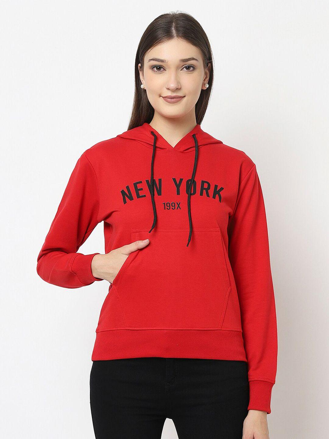 viso women red printed hooded sweatshirt