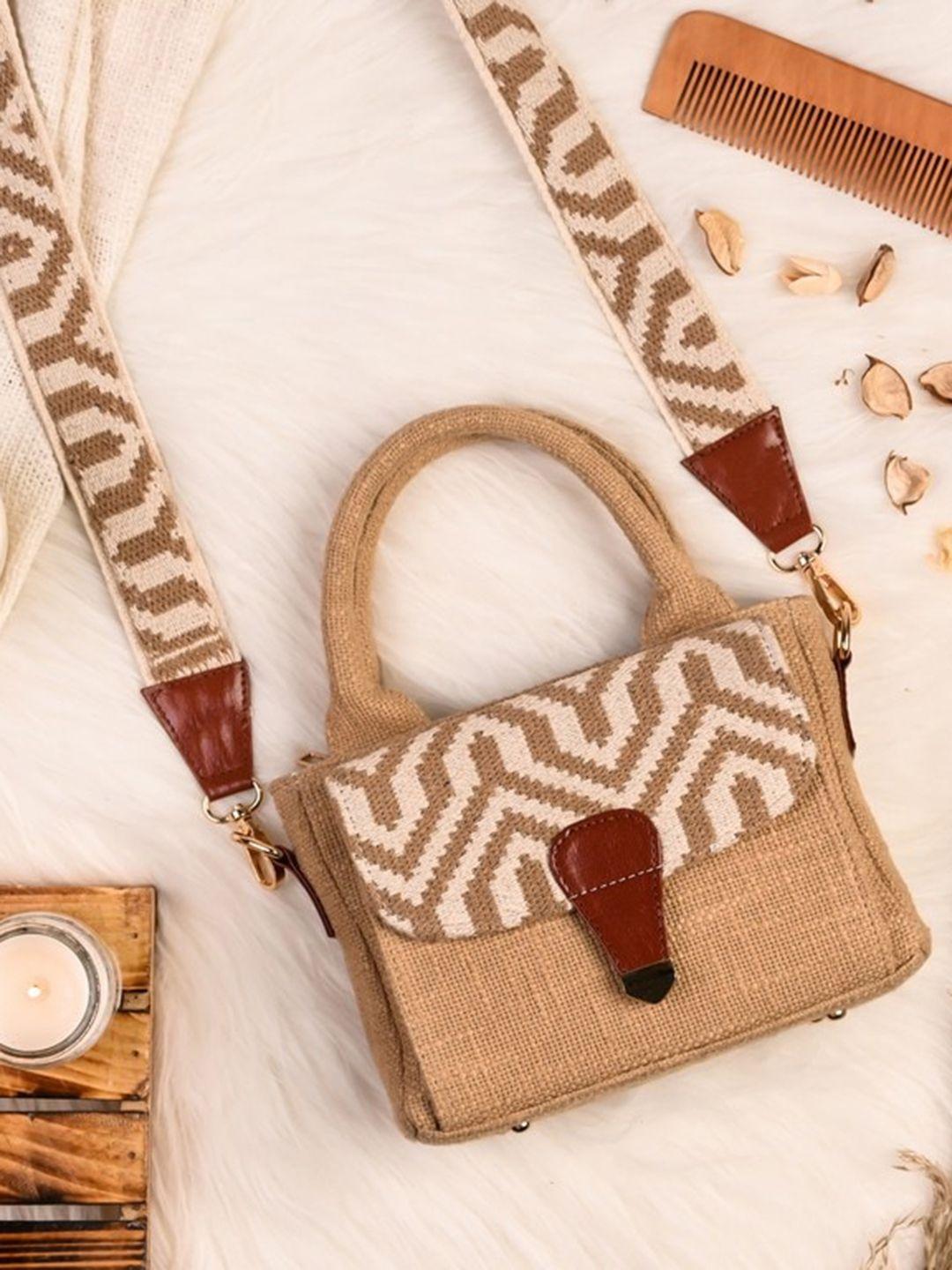 visual echoes beige textured structured shoulder bag