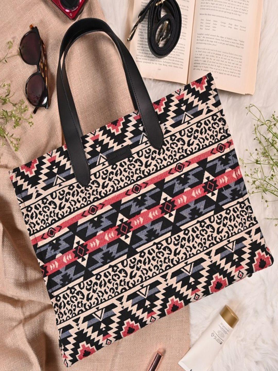 visual echoes geometeric printed structured tote bag - up to 15 inch laptop