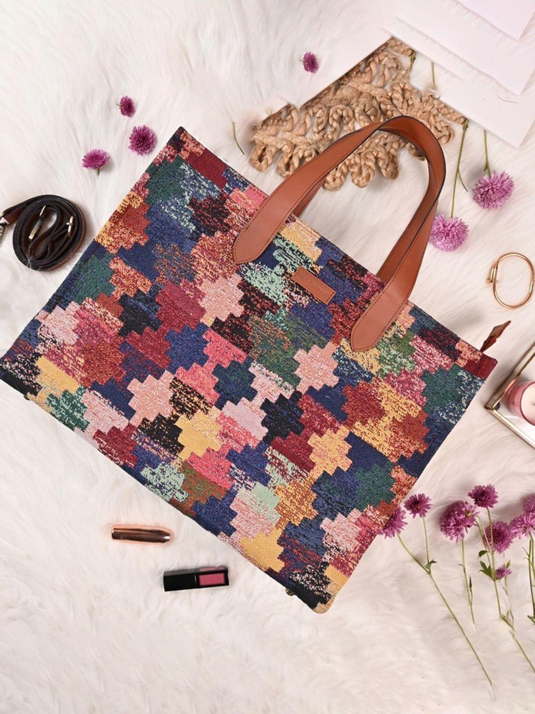visual echoes structured geometric textured tote bag