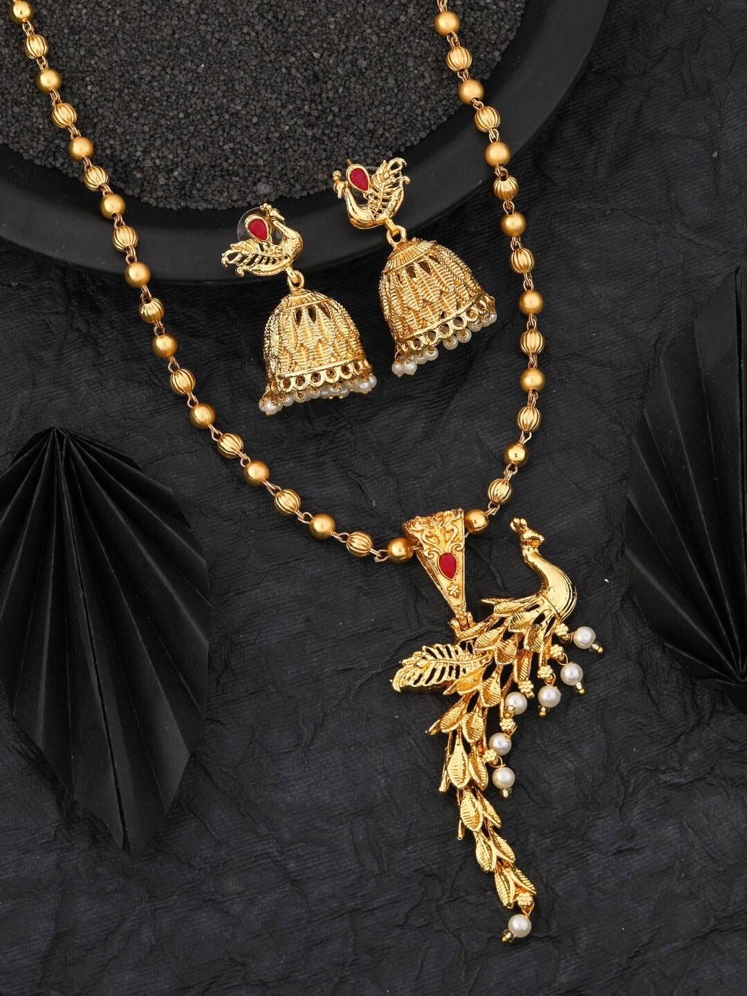 vita bella gold-plated stone studded beaded necklace & earrings
