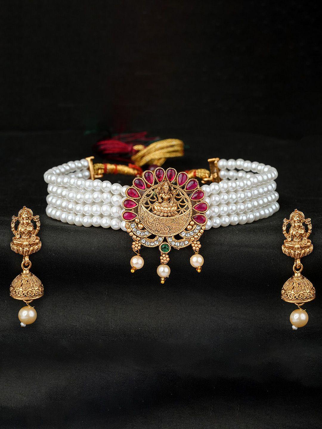 vita bella gold-plated stone-studded & beaded jewellery set