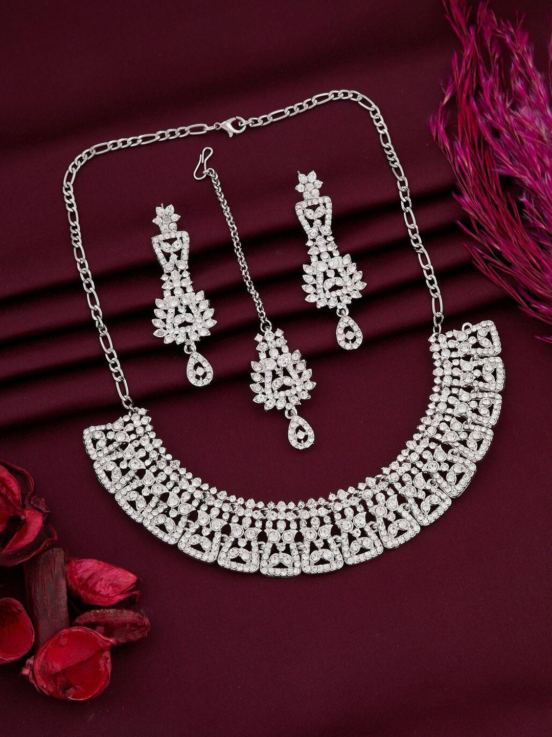 vita bella rhodium-plated ad studded jewellery set
