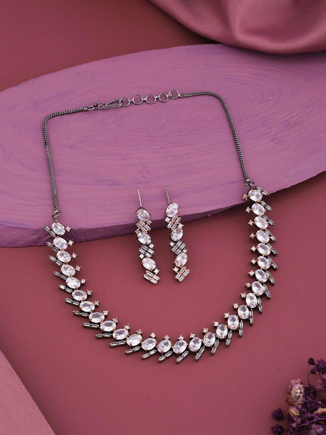 vita bella rhodium-plated ad-studded jewellery set