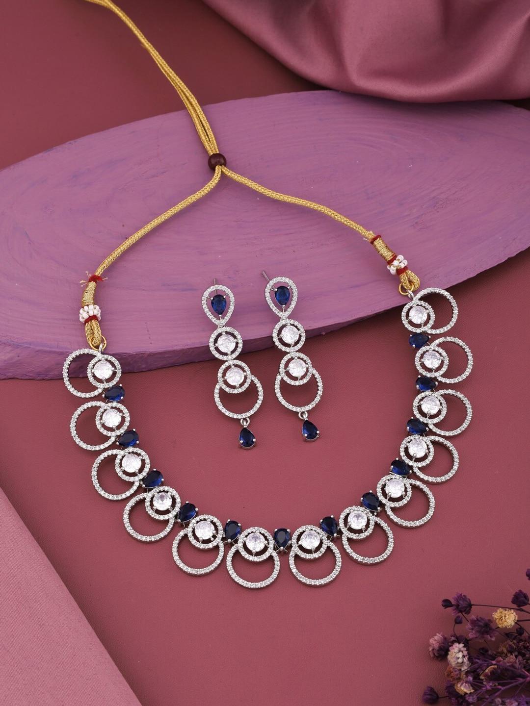vita bella rhodium-plated ad-studded jewellery set