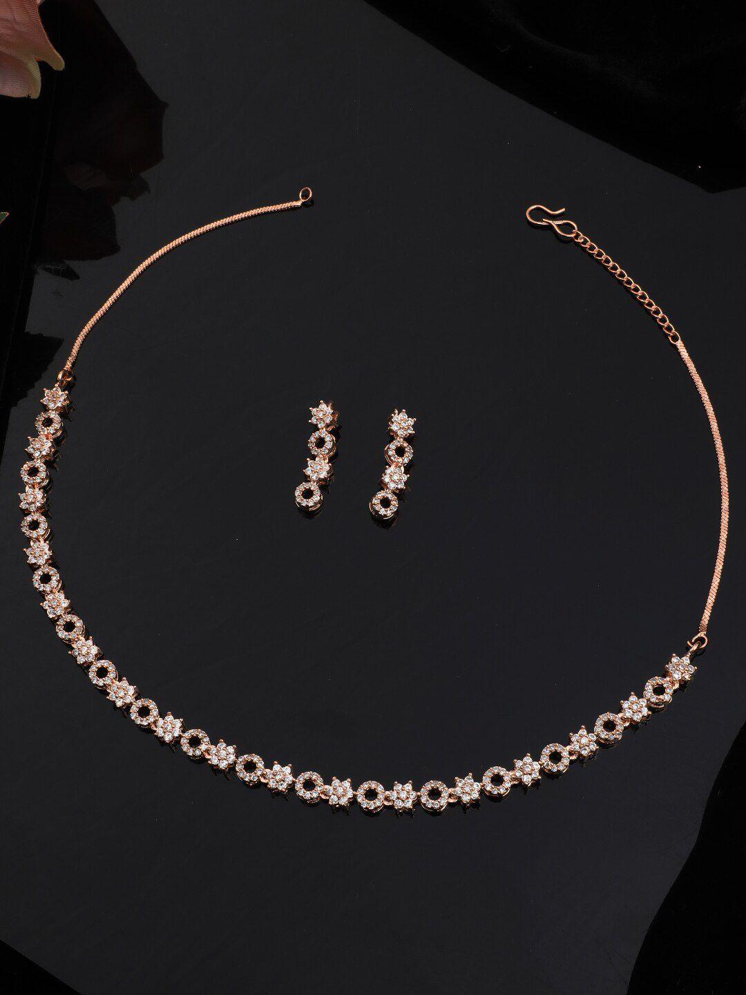 vita bella rose gold-plated cz stone-studded jewellery set