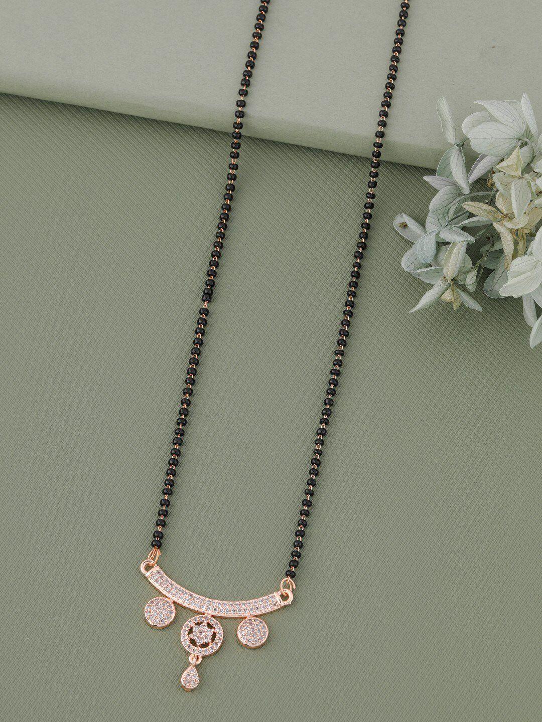 vita bella rose gold-plated stone-studded & beaded mangalsutra