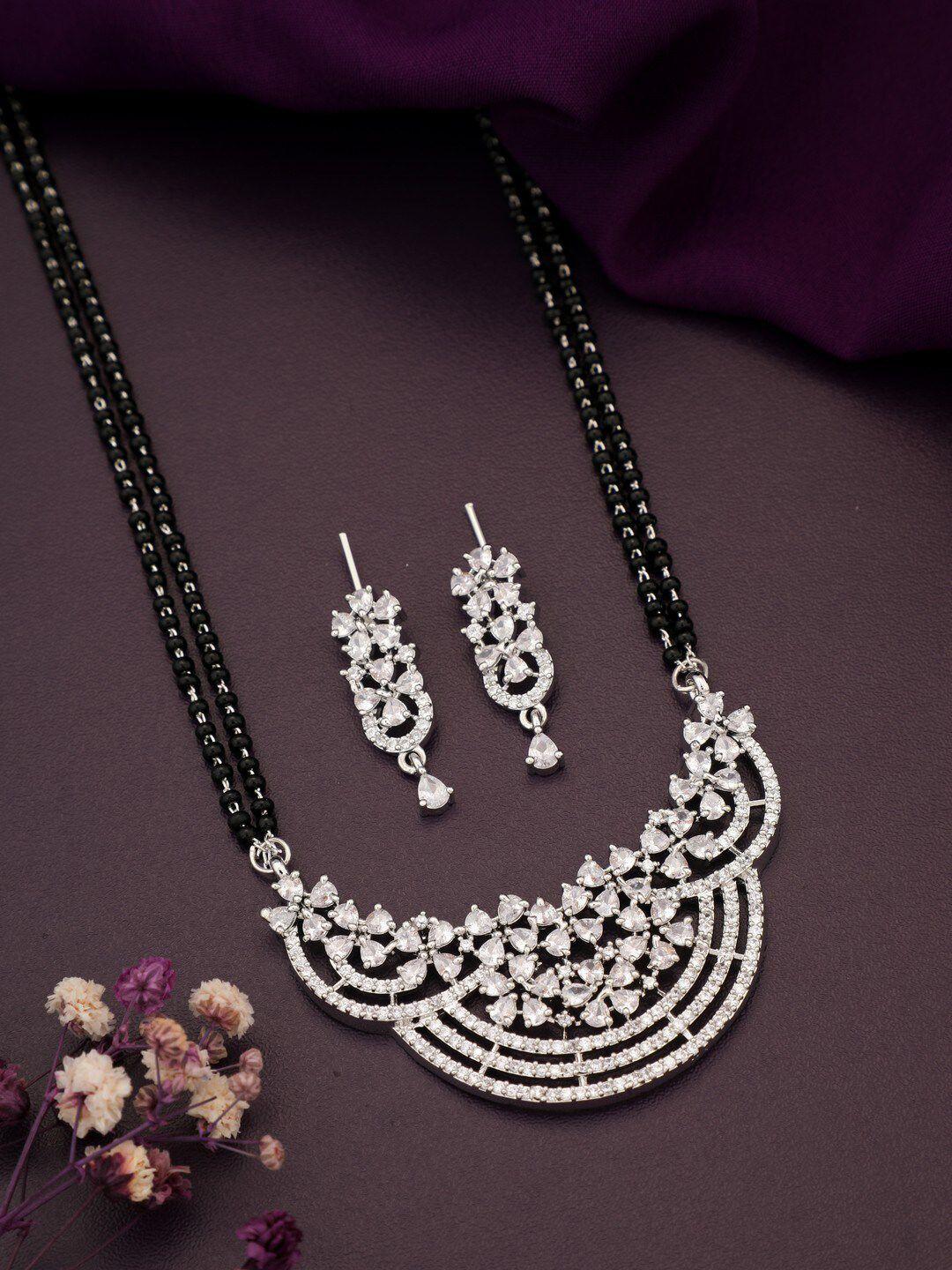 vita bella silver-plated stone-studded & beaded mangalsutra with earrings