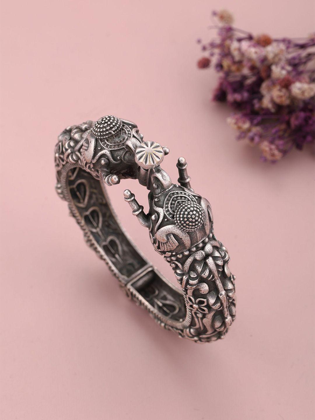 vita bella women silver oxidised bangle-style bracelet