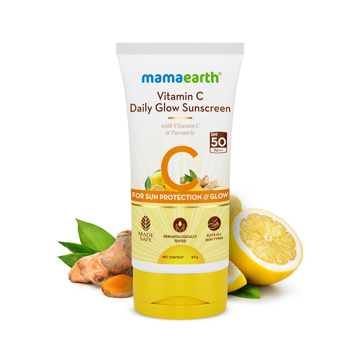 vitamin c daily glow sunscreen with vitamin c & turmeric for sun protection & glow - 50 g