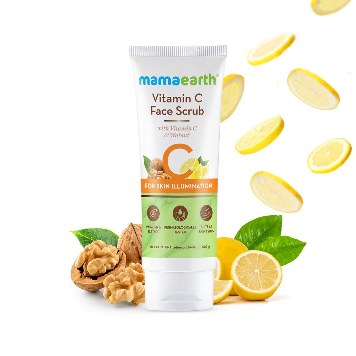 vitamin c face scrub for glowing skin, with vitamin c and walnut for skin illumination - 100 g