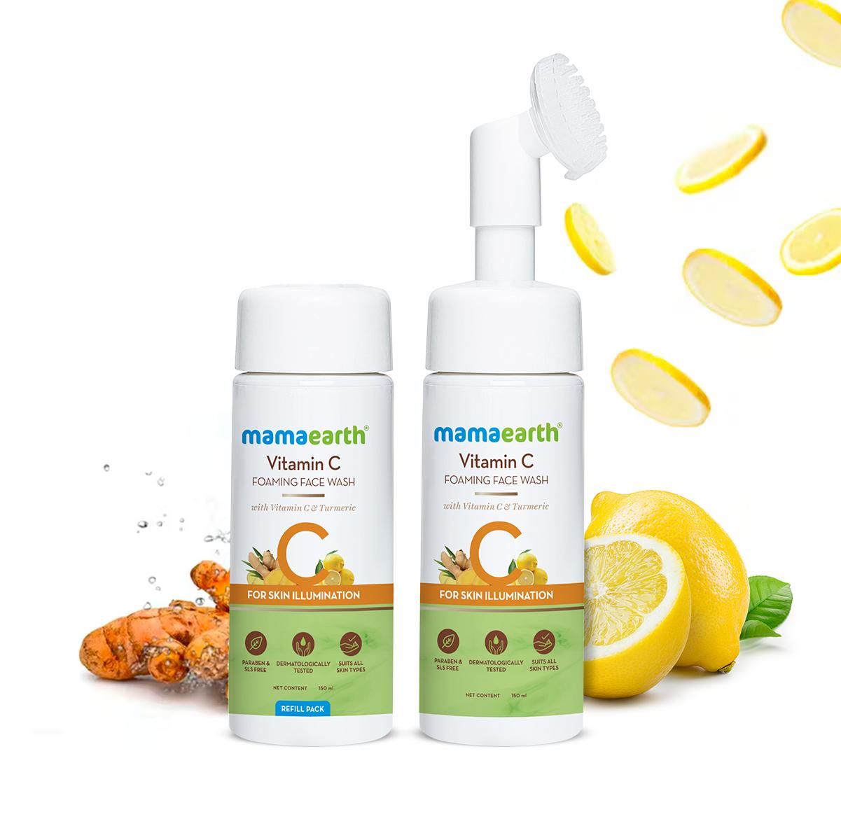 vitamin c foaming face wash combo pack with refill - 150ml + 150ml