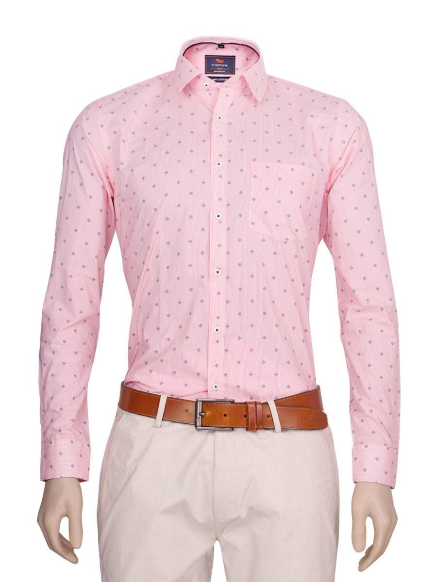 vitomine men casual cotton printed peach shirt