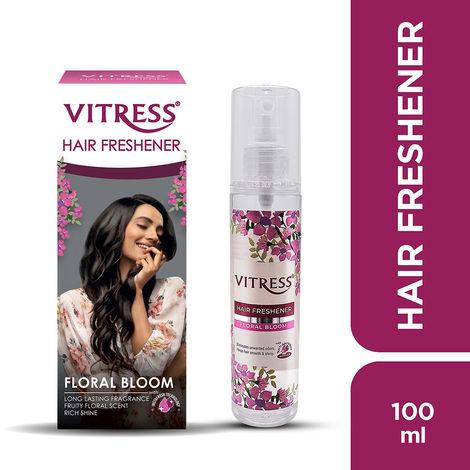 vitress hair freshener floral bloom, instant hair transformation, non-sticky floral hair spray with instafresh technology, hair mist fights unwanted hair odours, satin-soft and smooth hair, suitable for all hair types, 100ml