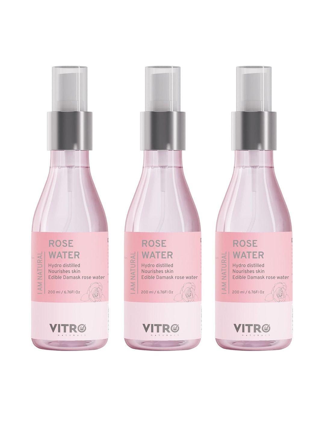 vitro set of 3 hydro distilled edible damask rose water sprays - 200 ml each