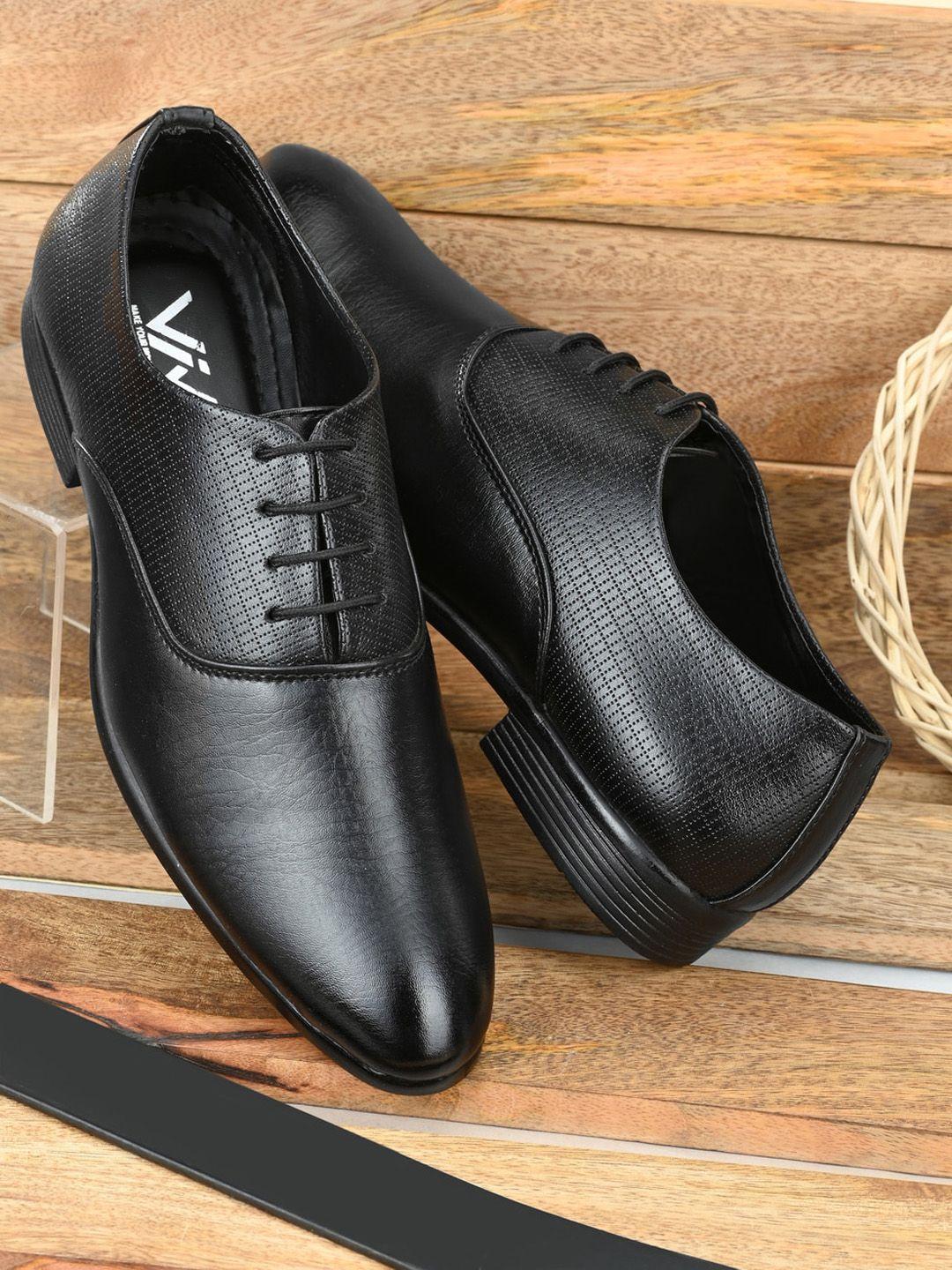viv men black solid leather formal derbys