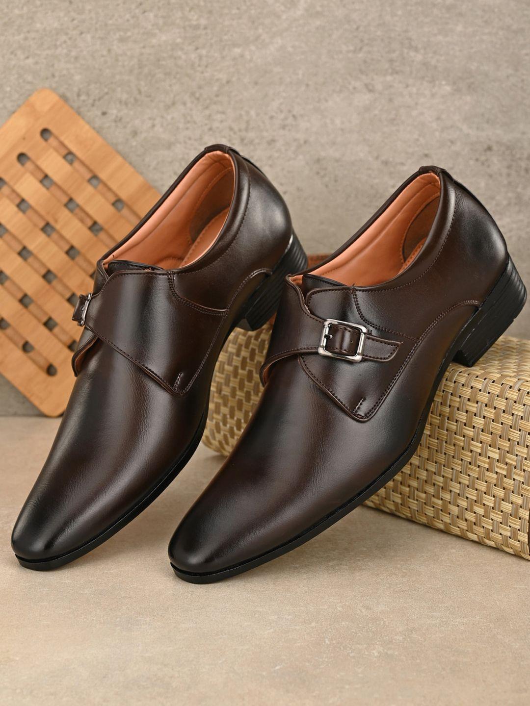 viv men brown solid formal leather slip-on's