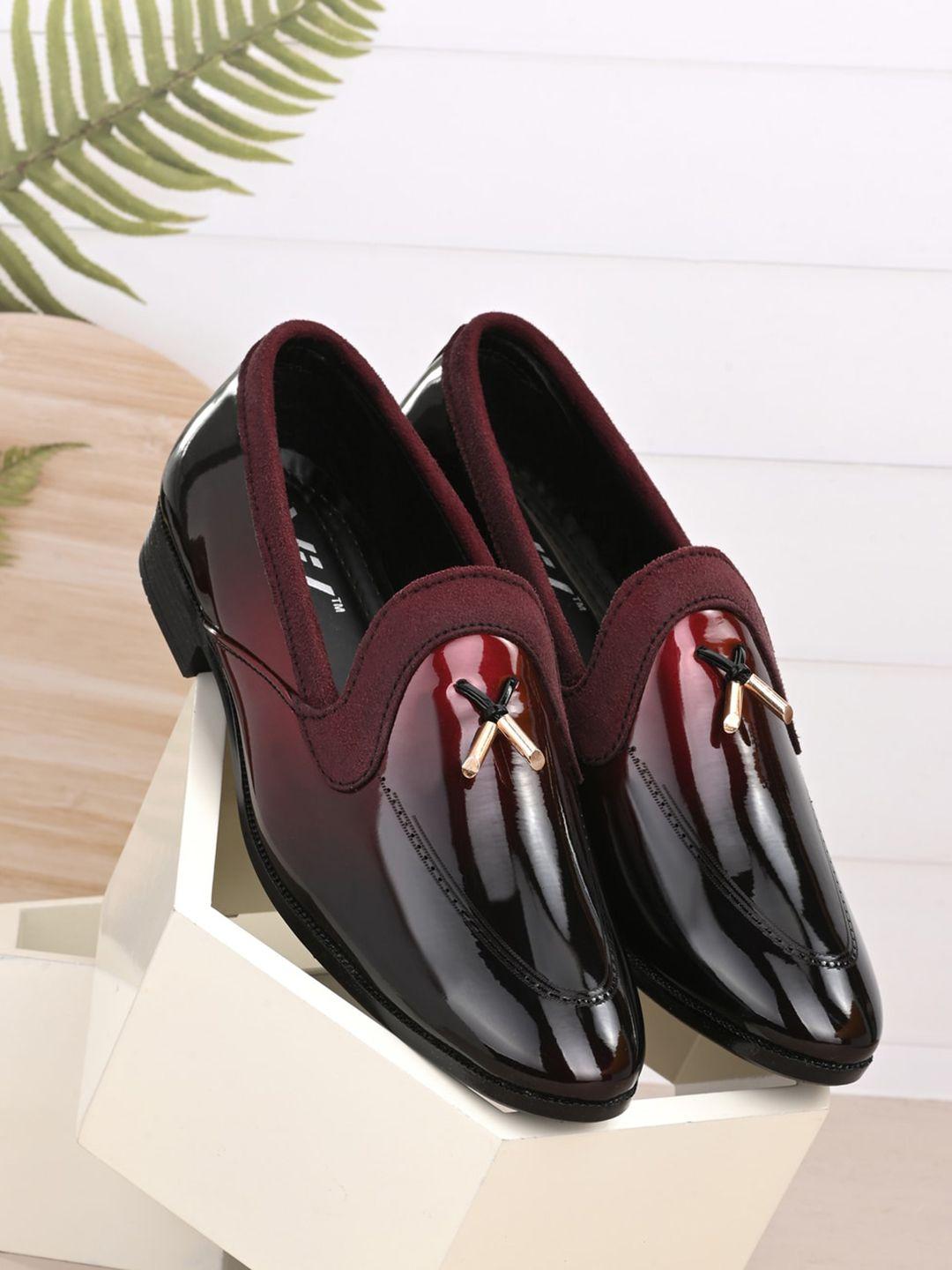 viv men red solid formal leather loafers