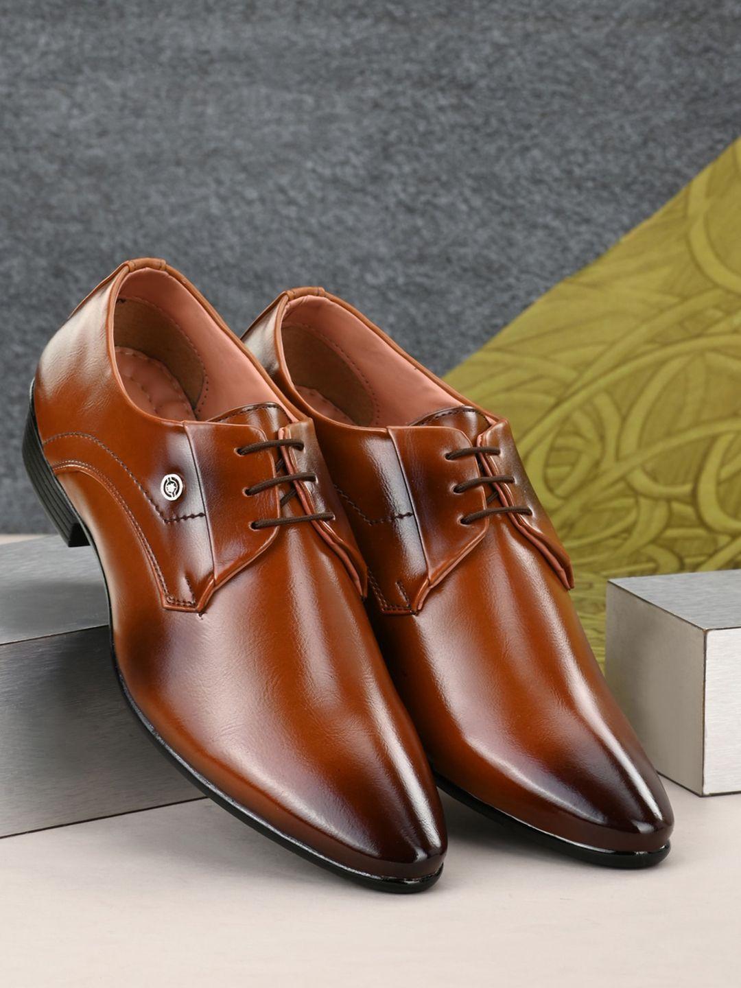 viv men tan brown solid formal derbys shoes