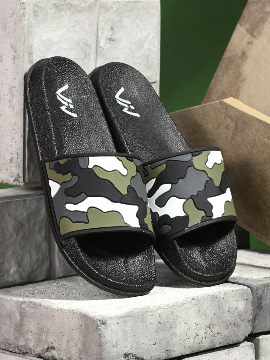 viv men black & white printed rubber sliders