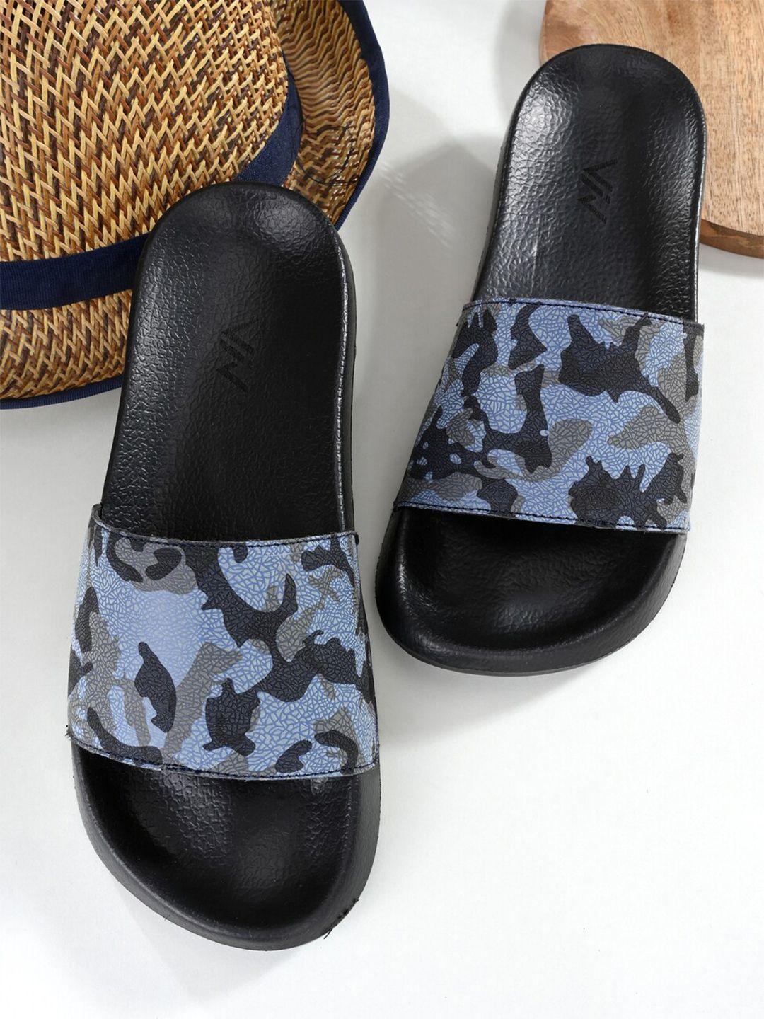 viv men blue & black printed sliders