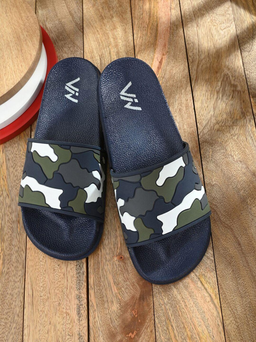 viv men blue & white rubber camouflage sliders