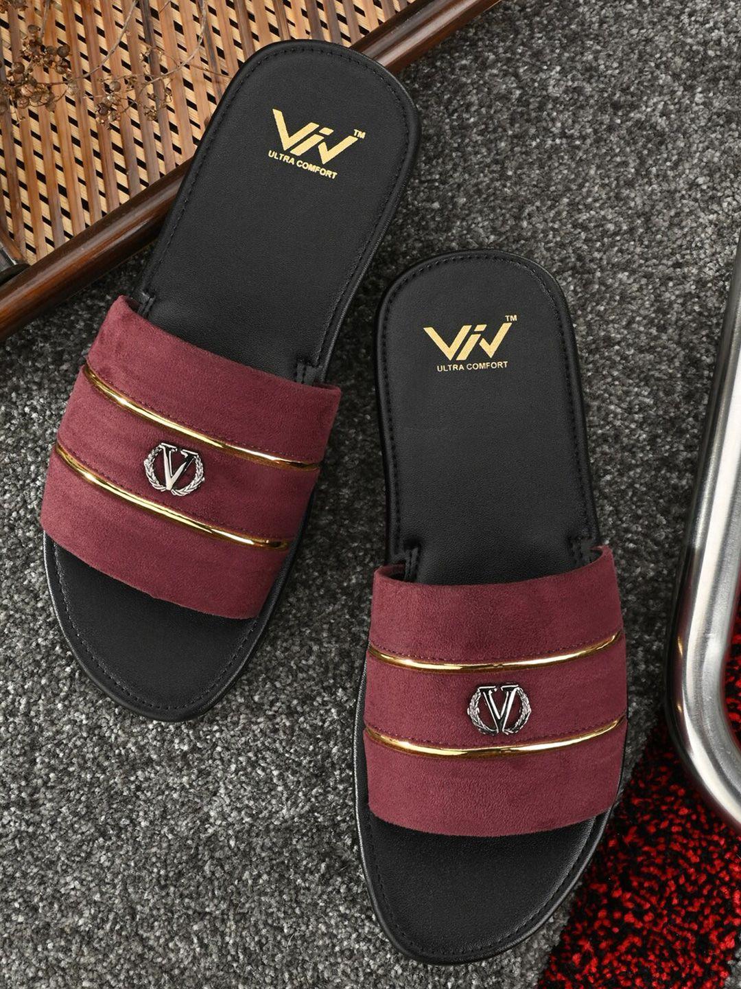 viv men maroon & black sliders