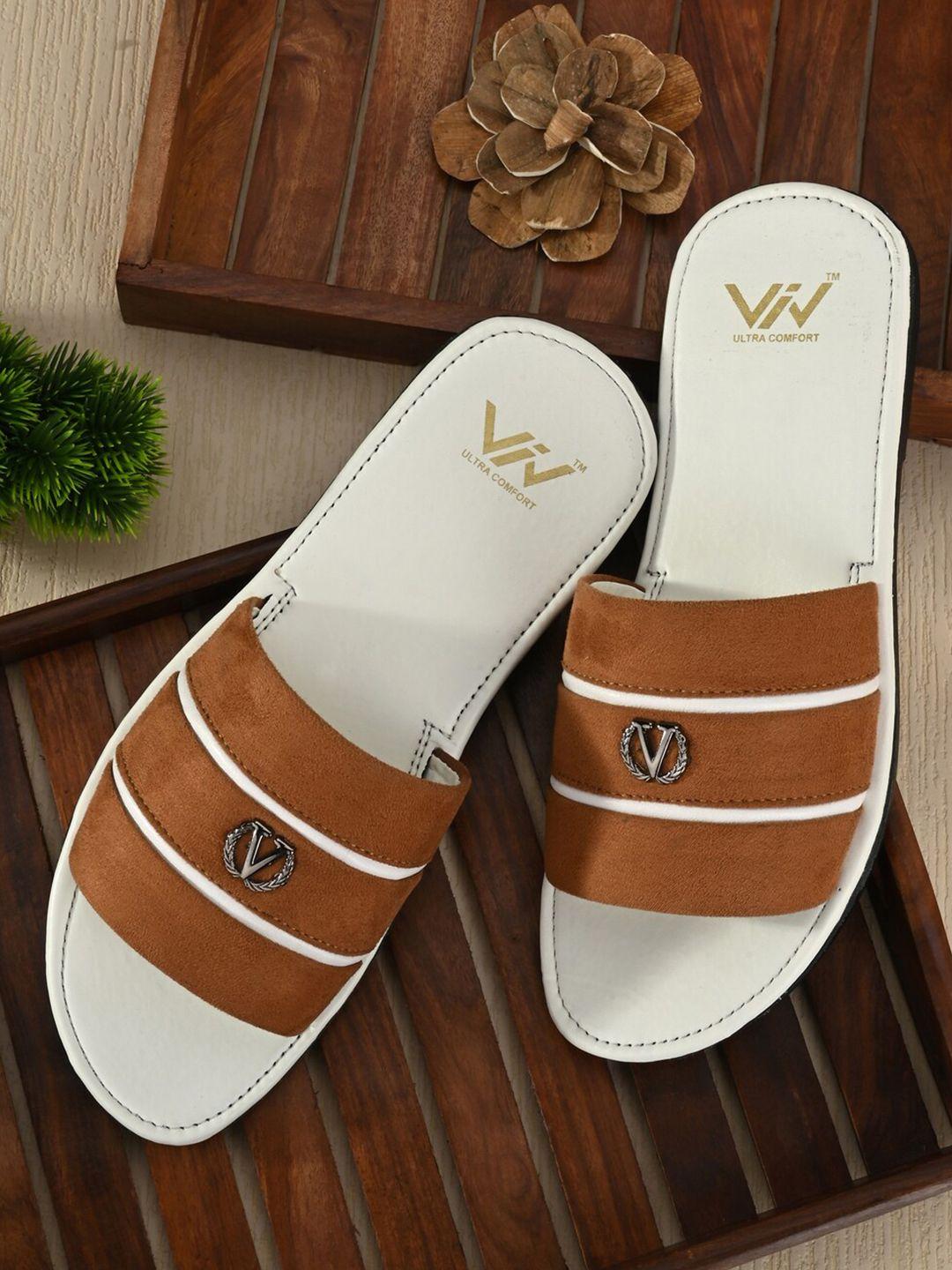 viv men tan & white sliders