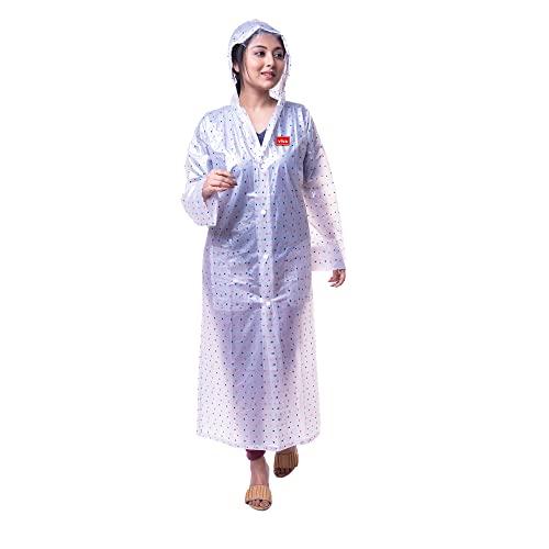 viva rainwear ladies waterproof long sleeves raincoat polka (l, transparent, with attractive assorted polka print) (large)