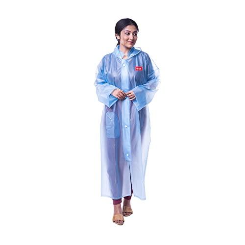 viva rainwear ladies waterproof long sleeves raincoat victoria (xxl, blue, new age color with simple attractive transparent design)