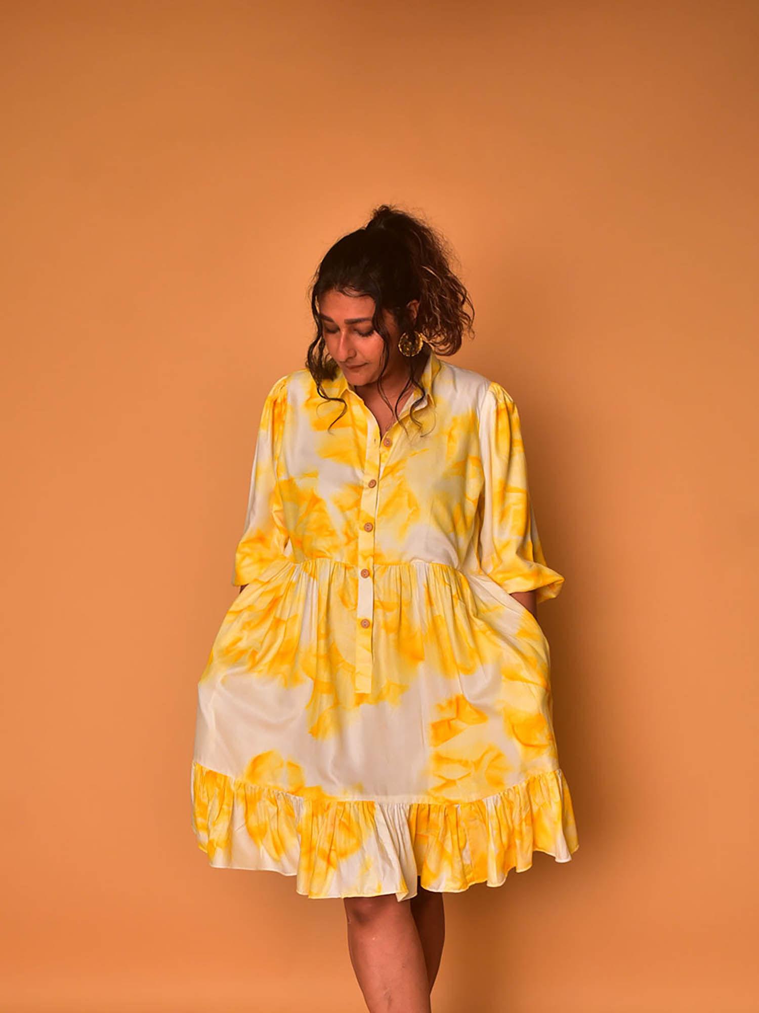 viva yellow tie and dye dress