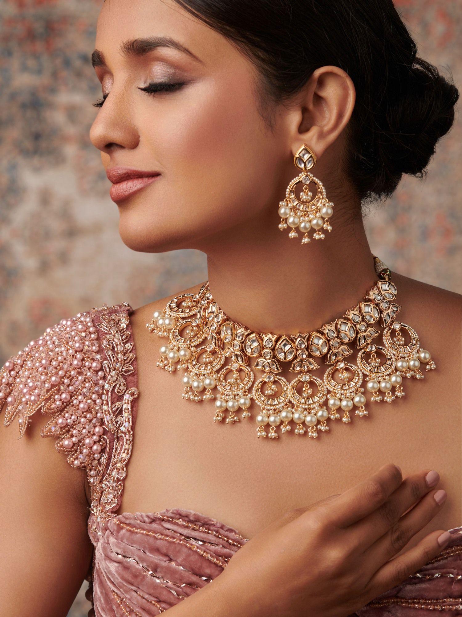 vivaah kundan and pearls embellished necklace set