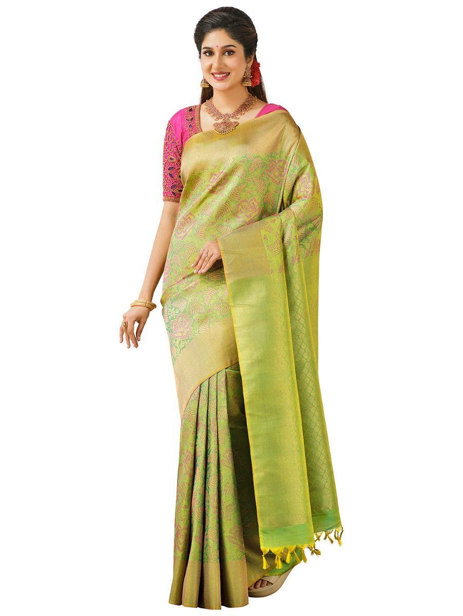 vivaha goddess pure kanchipuram green silk saree