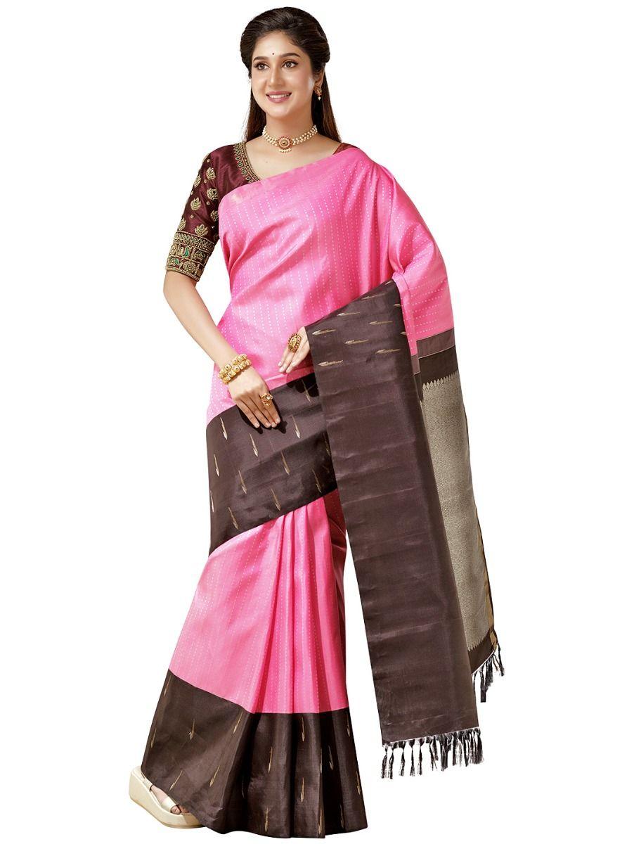 vivaha goddess pure kanchipuram pink silk saree