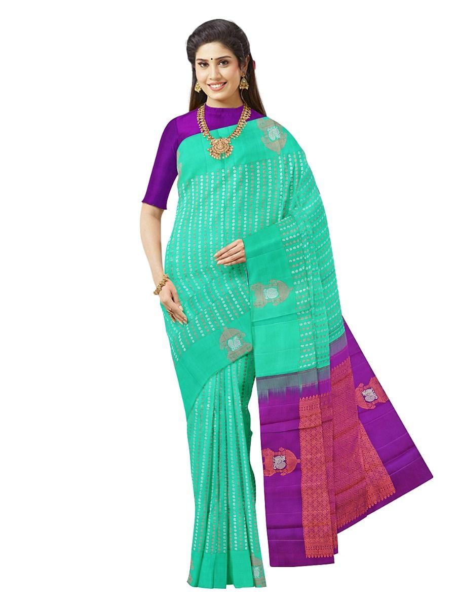 vivaha wedding kanchipuram cyan silk saree - pee2076531
