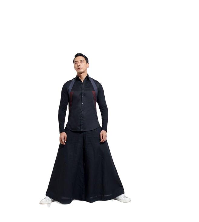 vivek karunakaran black long sleeve shirt with double color angular patch applique