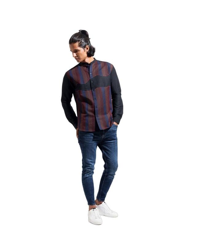 vivek karunakaran black long sleeve shirt with multicolor topstitch detail