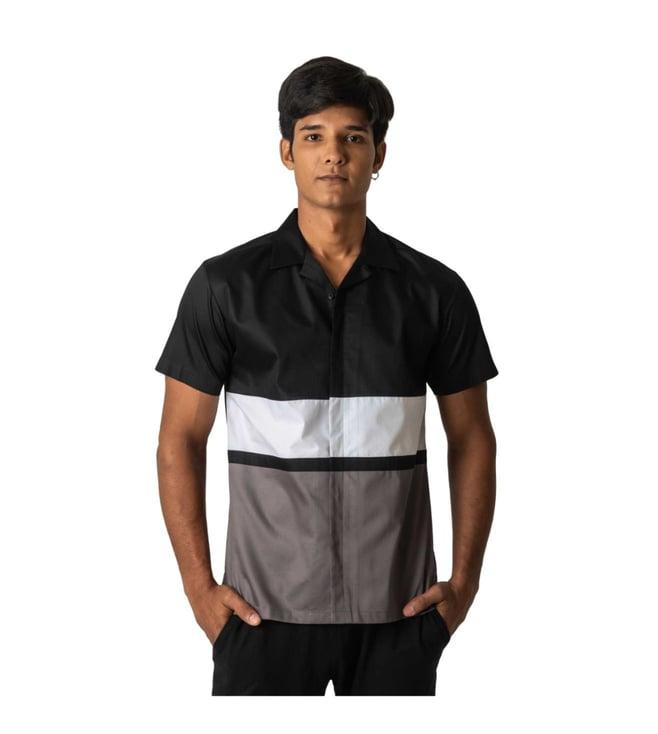 vivek karunakaran black short sleeve shirt with horozontal colorblock