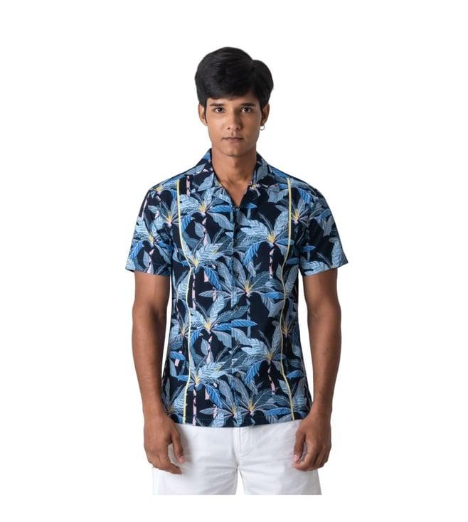 vivek karunakaran blue short sleeve shirt with contrast slot seam at princess
