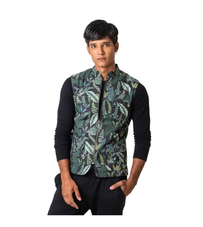 vivek karunakaran green sleeveless bandi with patch pocket and metallic zipper