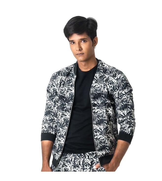 vivek karunakaran white bomber jacket in palm print