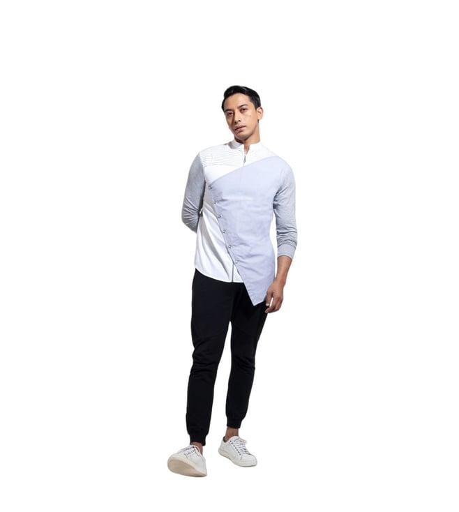 vivek karunakaran white long sleeve shirt with assymetric flap across chest