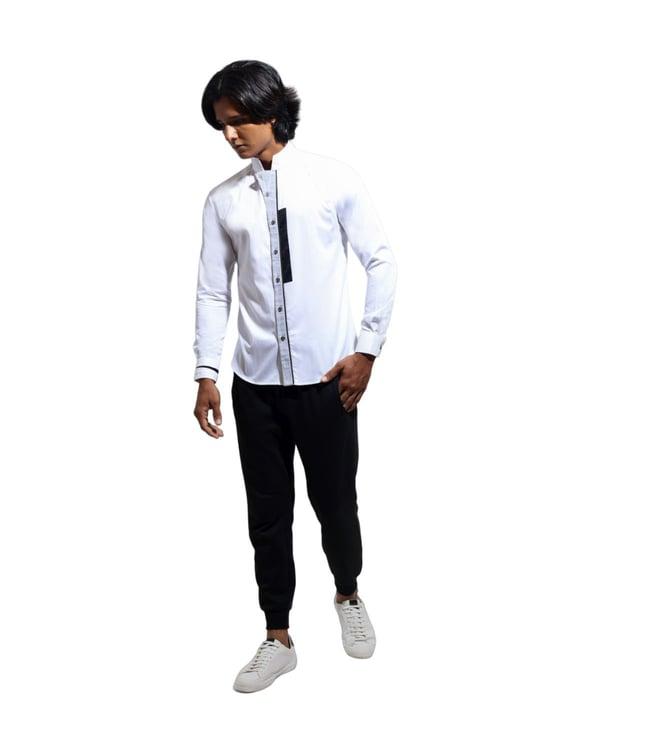 vivek karunakaran white long sleeve shirt with zipper teeth edging at placket