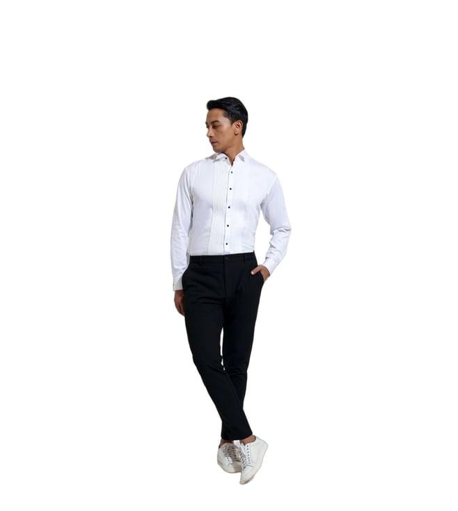 vivek karunakaran white long sleeve wing collar shirt with cufflink and contrast buttons