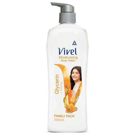 vivel body wash, glycerin & honey, moisturising shower gel, for glowing skin, 500ml pump, for women and men