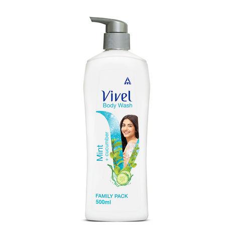 vivel body wash, mint & cucumber body wash, cooling and moisturising, for soft and smooth skin, high foaming formula, 500ml pump, for women and men