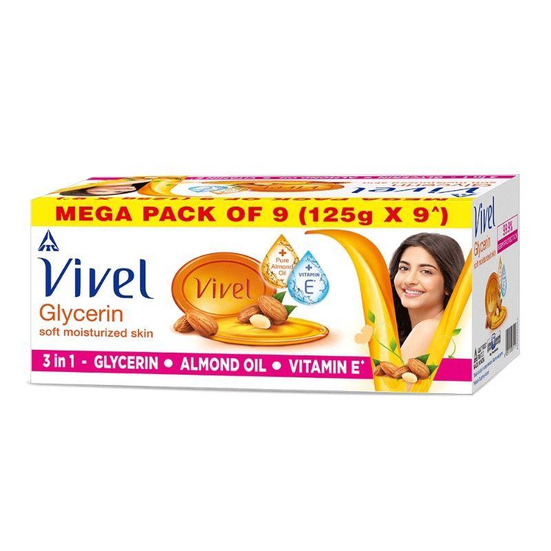 vivel glycerin bathing bar soap for soft moisturized skin - pack of 9