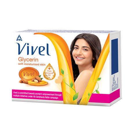 vivel glycerin bathing bar soap for soft moisturized skin with pure almond oil, combo pack 100g (pack of 4)