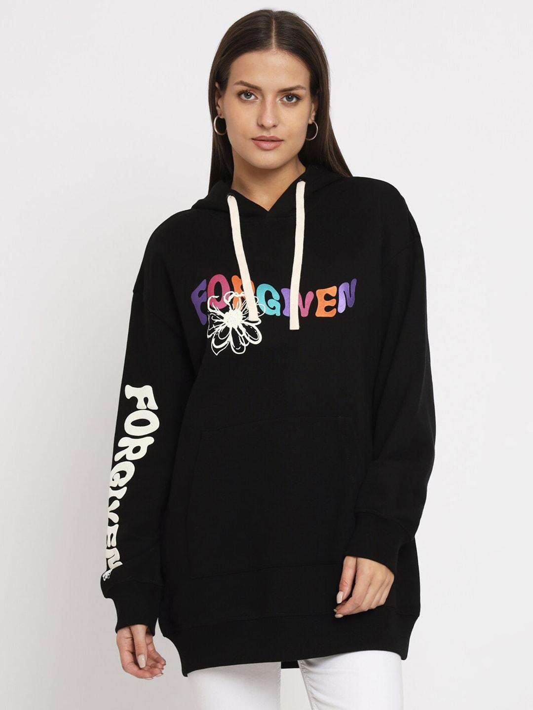 vividartsy typography printed hooded pure cotton oversized pullover sweatshirt