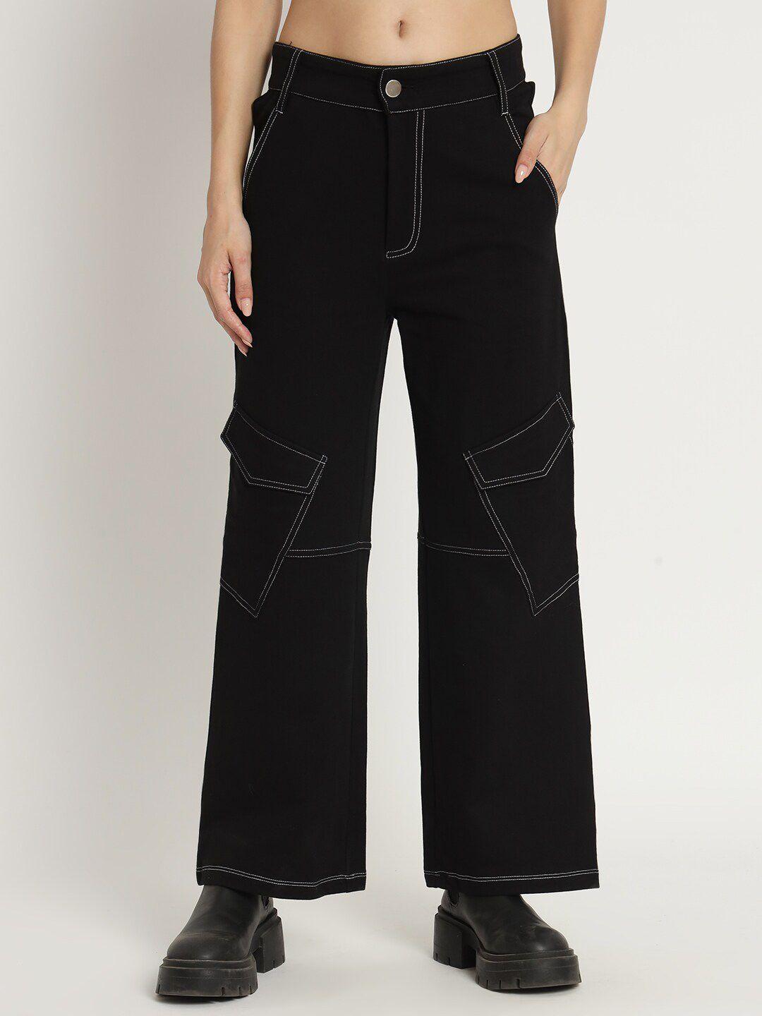 vividartsy women relaxed straight fit high-rise cotton trousers
